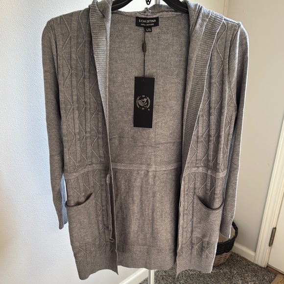 Christina Gray Cardigan Sweater with Long Sleeves and Soft Knit - Picture 1 of 3